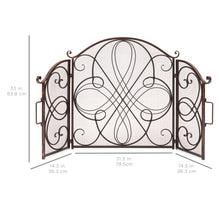 Load image into Gallery viewer, 3-Panel 55x33in Wrought Iron Metal Fireplace Screen Cover w/ Scroll Design
