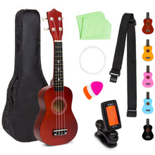 Load image into Gallery viewer, Acoustic Soprano Basswood Ukulele Starter Kit w/ Bag, Strap, Tuner
