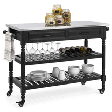 Load image into Gallery viewer, Kitchen Island Storage &amp; Bar Cart w/ Stainless Steel Top
