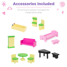 Load image into Gallery viewer, 4-Level Kids Wooden Dollhouse w/ 13 Furniture Accessories
