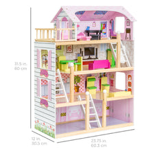 Load image into Gallery viewer, 4-Level Kids Wooden Dollhouse w/ 13 Furniture Accessories
