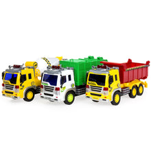 Load image into Gallery viewer, 3-Pack 1/16 Scale Push-and-Go Friction Powered City Vehicle Toy Trucks
