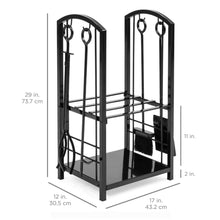 Load image into Gallery viewer, 5-Piece Firewood Log Rack Holder Tools Set w/ Hook, Broom, Shovel, Tongs

