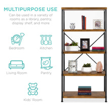 Load image into Gallery viewer, 5-Tier Industrial Bookshelf w/ Metal Frame, Wood Shelves
