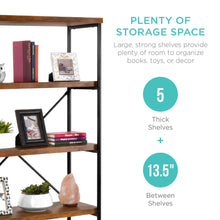 Load image into Gallery viewer, 5-Tier Industrial Bookshelf w/ Metal Frame, Wood Shelves
