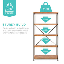 Load image into Gallery viewer, 5-Tier Industrial Bookshelf w/ Metal Frame, Wood Shelves
