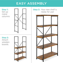 Load image into Gallery viewer, 5-Tier Industrial Bookshelf w/ Metal Frame, Wood Shelves
