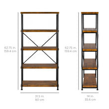 Load image into Gallery viewer, 5-Tier Industrial Bookshelf w/ Metal Frame, Wood Shelves
