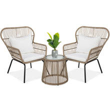 Load image into Gallery viewer, 3-Piece Patio Wicker Conversation Bistro Set w/ 2 Chairs, Table, Cushions
