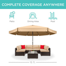 Load image into Gallery viewer, 16ft Market Patio Umbrella w/ Cross Base, Crank, Aluminum Frame
