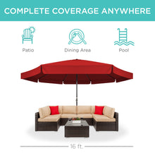 Load image into Gallery viewer, 16ft Market Patio Umbrella w/ Cross Base, Crank, Aluminum Frame
