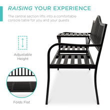 Load image into Gallery viewer, Steel Bench for Outdoor Patio and Garden w/ Pullout Middle Table
