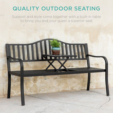 Load image into Gallery viewer, Steel Bench for Outdoor Patio and Garden w/ Pullout Middle Table
