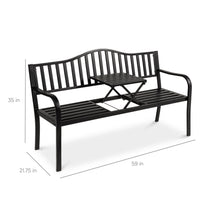 Load image into Gallery viewer, Steel Bench for Outdoor Patio and Garden w/ Pullout Middle Table
