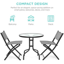 Load image into Gallery viewer, 3-Piece Bistro Set w/ Glass Table, 2 Foldable Chairs
