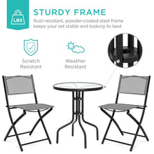 Load image into Gallery viewer, 3-Piece Bistro Set w/ Glass Table, 2 Foldable Chairs
