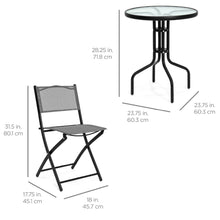 Load image into Gallery viewer, 3-Piece Bistro Set w/ Glass Table, 2 Foldable Chairs
