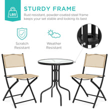 Load image into Gallery viewer, 3-Piece Bistro Set w/ Glass Table, 2 Foldable Chairs
