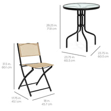 Load image into Gallery viewer, 3-Piece Bistro Set w/ Glass Table, 2 Foldable Chairs
