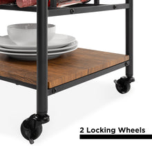 Load image into Gallery viewer, 45in Industrial Wood Shelf Bar &amp; Wine Cart w/ Bottle &amp; Glass Racks
