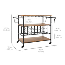 Load image into Gallery viewer, 45in Industrial Wood Shelf Bar &amp; Wine Cart w/ Bottle &amp; Glass Racks
