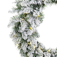 Load image into Gallery viewer, 24in Pre-Lit Artificial Flocked Christmas Pine Wreath w/ 50 White LED Lights
