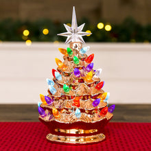 Load image into Gallery viewer, 9.5in Pre-Lit Hand-Painted Ceramic Tabletop Christmas Tree
