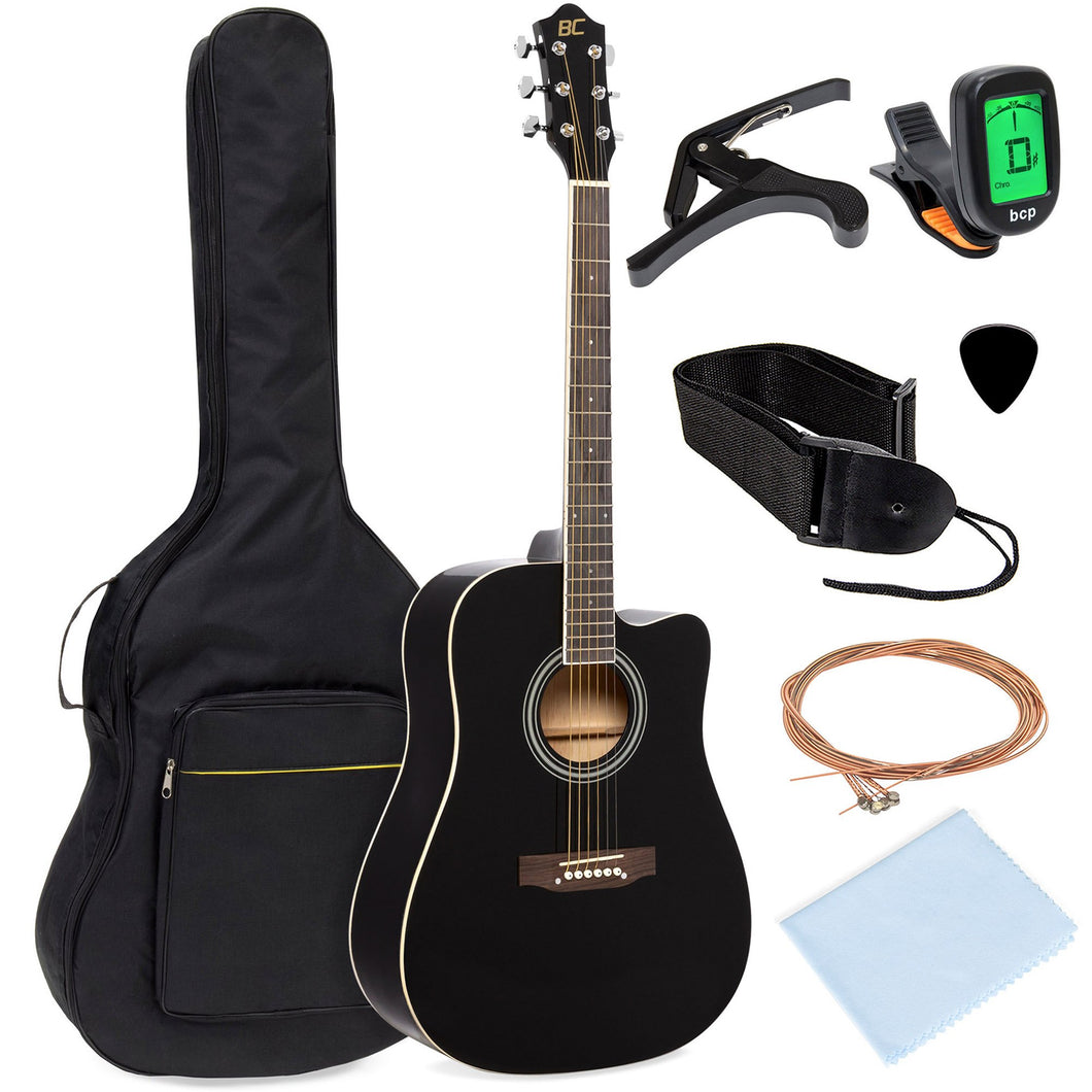 41in Full Size Beginner Acoustic Cutaway Guitar Set w/ Case, Capo, Tuner