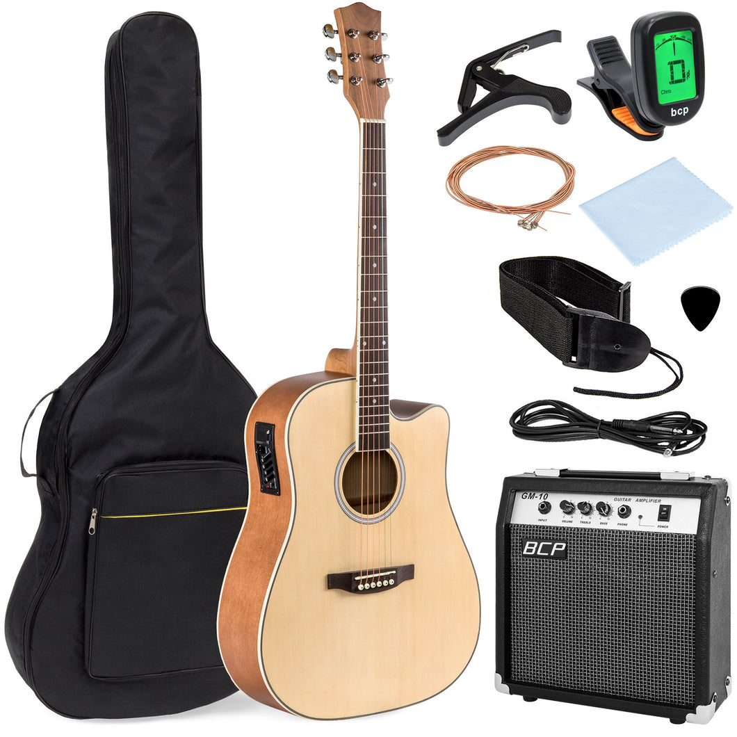 41in Full Size Acoustic Electric Cutaway Guitar Set w/ 10-Watt Amp, Case