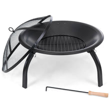 Load image into Gallery viewer, 22in Folding Steel Fire Pit Bowl w/ Mesh Cover, Poker
