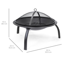 Load image into Gallery viewer, 22in Folding Steel Fire Pit Bowl w/ Mesh Cover, Poker
