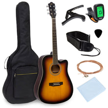 Load image into Gallery viewer, 41in Full Size Beginner Acoustic Cutaway Guitar Set w/ Case, Capo, Tuner
