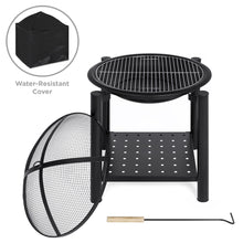 Load image into Gallery viewer, 21.5in Fire Pit Bowl Table w/ Storage Shelf, Mesh Cover, Log Grate, Poker
