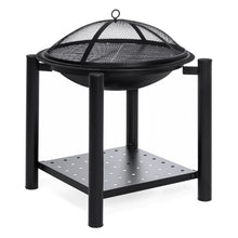 Load image into Gallery viewer, 21.5in Fire Pit Bowl Table w/ Storage Shelf, Mesh Cover, Log Grate, Poker
