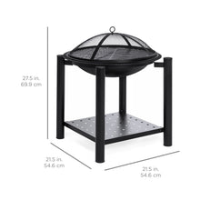 Load image into Gallery viewer, 21.5in Fire Pit Bowl Table w/ Storage Shelf, Mesh Cover, Log Grate, Poker
