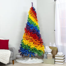 Load image into Gallery viewer, 7ft Artificial Rainbow Full Fir Christmas Tree Holiday Decor w/ Metal Stand
