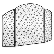 Load image into Gallery viewer, 3-Panel 50x30in Wrought Iron Mesh Fireplace Screen Spark Guard Gate
