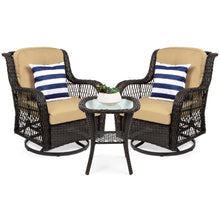 Load image into Gallery viewer, 3-Piece Patio Wicker Bistro Furniture Set w/ 2 Swivel Rocking Chairs, Table
