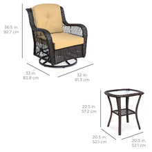 Load image into Gallery viewer, 3-Piece Patio Wicker Bistro Furniture Set w/ 2 Swivel Rocking Chairs, Table
