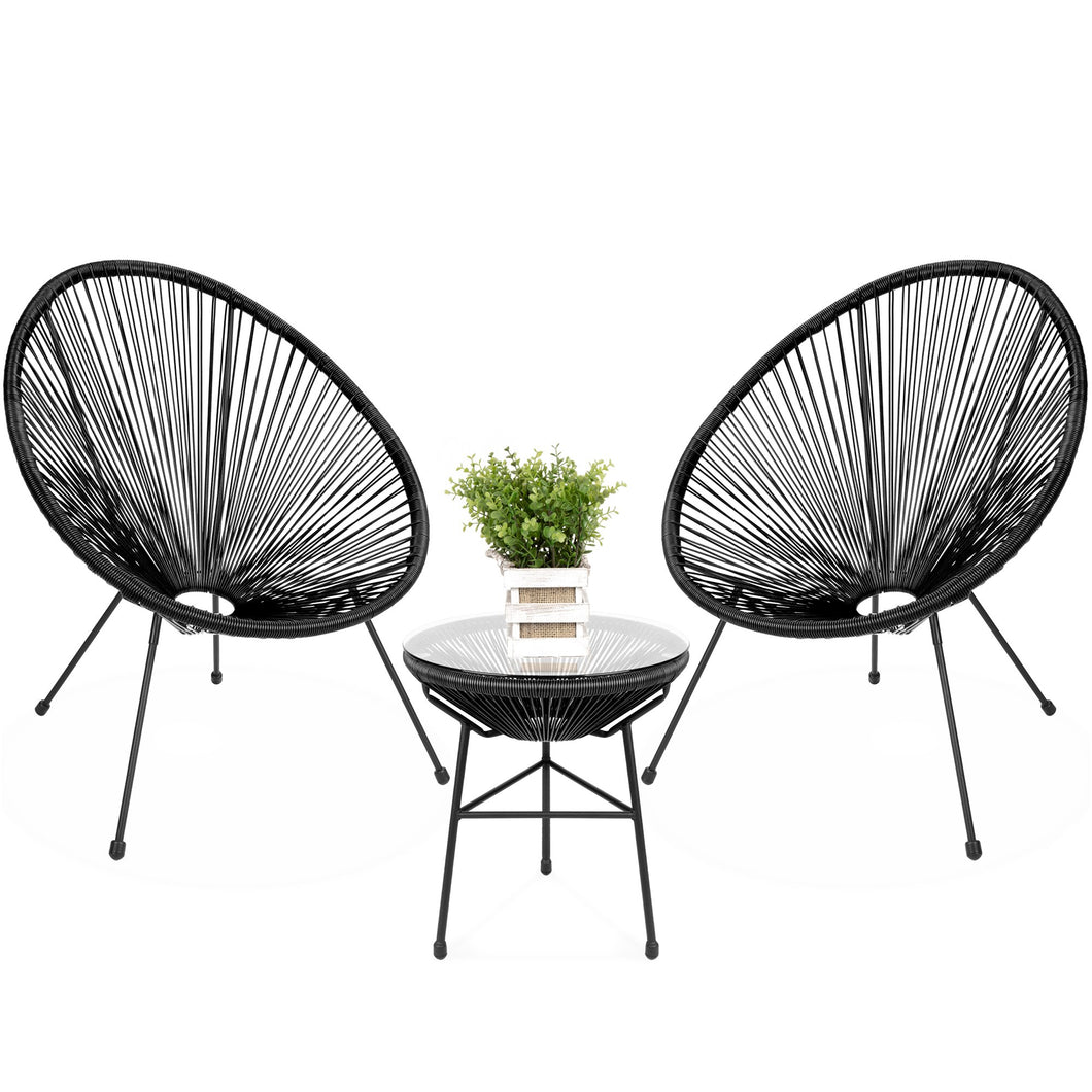 3-Piece All-Weather Patio Acapulco Bistro Set w/ Rope, Glass Top Table