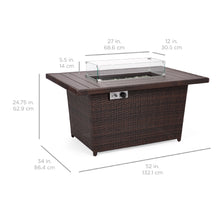 Load image into Gallery viewer, 52in Wicker Propane Fire Pit Table, 50,000 BTU w/ Glass Wind Guard, Cover
