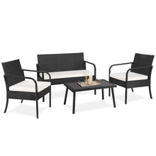 Load image into Gallery viewer, 4-Piece Wicker Patio Conversation Set w/ Coffee Table, All-Weather Cushions
