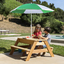 Load image into Gallery viewer, 3-in-1 Kids Convertible Wood Sand &amp; Water Picnic Table w/ Umbrella
