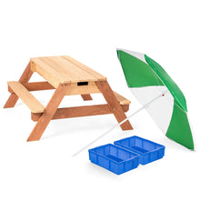 Load image into Gallery viewer, 3-in-1 Kids Convertible Wood Sand &amp; Water Picnic Table w/ Umbrella
