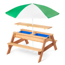 Load image into Gallery viewer, 3-in-1 Kids Convertible Wood Sand &amp; Water Picnic Table w/ Umbrella
