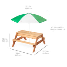 Load image into Gallery viewer, 3-in-1 Kids Convertible Wood Sand &amp; Water Picnic Table w/ Umbrella
