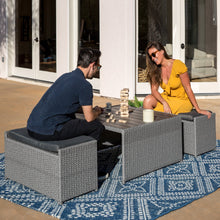 Load image into Gallery viewer, 3-Piece Outdoor Wicker Coffee Table Conversation Set w/ Ottoman Benches
