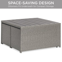 Load image into Gallery viewer, 3-Piece Outdoor Wicker Coffee Table Conversation Set w/ Ottoman Benches
