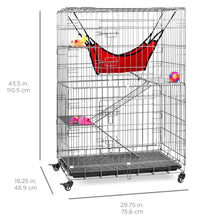 Load image into Gallery viewer, 30x19x43in 4-Tier Cat Cage Playpen Crate w/ Hammock, Wheels, Shelves
