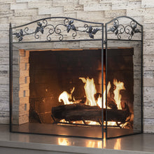 Load image into Gallery viewer, 50x29in 3-Panel Handcrafted Wrought Iron Decorative Leaf Fireplace Screen
